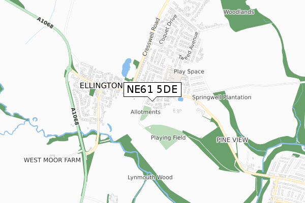 NE61 5DE map - small scale - OS Open Zoomstack (Ordnance Survey)