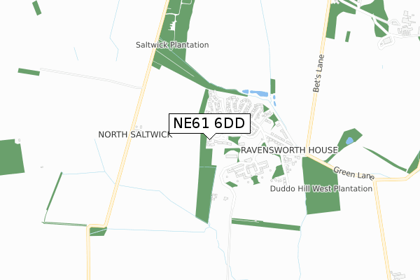 NE61 6DD map - small scale - OS Open Zoomstack (Ordnance Survey)