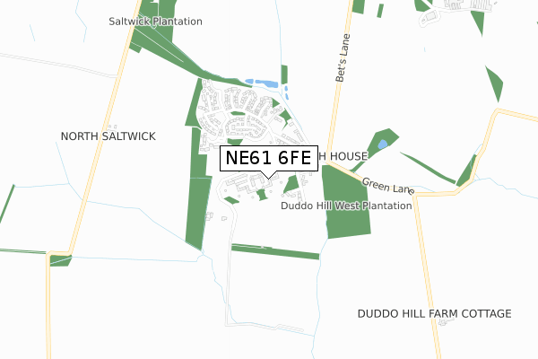 NE61 6FE map - small scale - OS Open Zoomstack (Ordnance Survey)