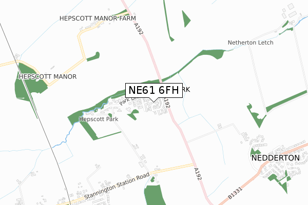 NE61 6FH map - small scale - OS Open Zoomstack (Ordnance Survey)