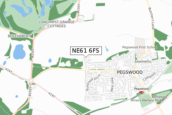 NE61 6FS map - small scale - OS Open Zoomstack (Ordnance Survey)