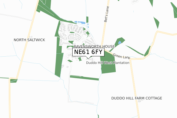 NE61 6FY map - small scale - OS Open Zoomstack (Ordnance Survey)