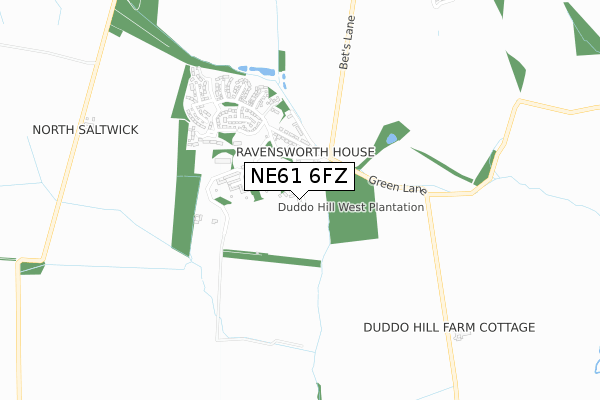 NE61 6FZ map - small scale - OS Open Zoomstack (Ordnance Survey)
