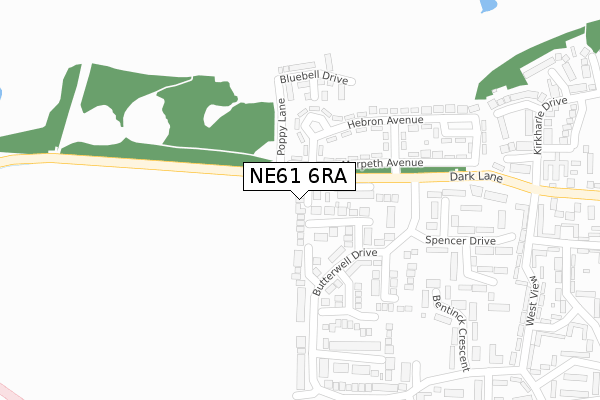 NE61 6RA map - large scale - OS Open Zoomstack (Ordnance Survey)