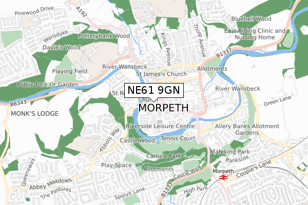 NE61 9GN map - small scale - OS Open Zoomstack (Ordnance Survey)