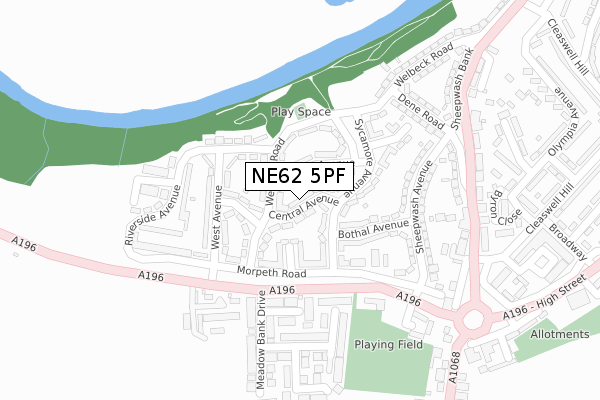 NE62 5PF map - large scale - OS Open Zoomstack (Ordnance Survey)