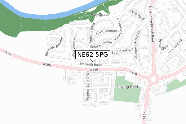 NE62 5PG map - large scale - OS Open Zoomstack (Ordnance Survey)