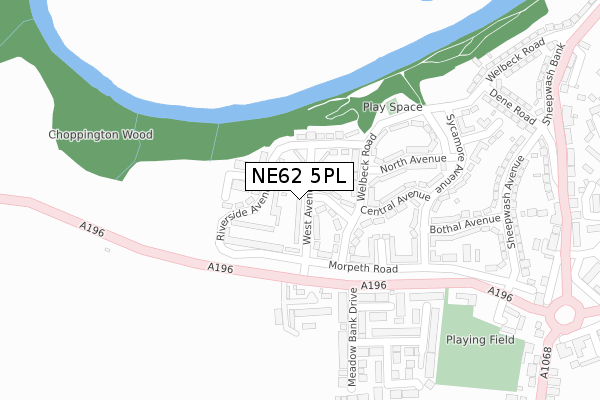 NE62 5PL map - large scale - OS Open Zoomstack (Ordnance Survey)