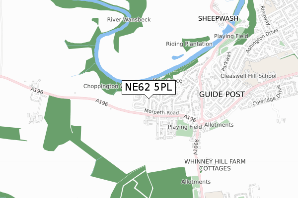 NE62 5PL map - small scale - OS Open Zoomstack (Ordnance Survey)