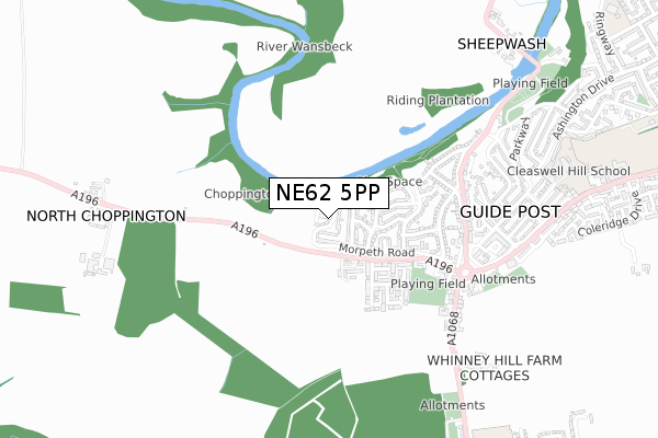 NE62 5PP map - small scale - OS Open Zoomstack (Ordnance Survey)