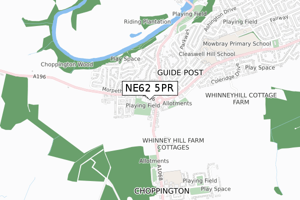 NE62 5PR map - small scale - OS Open Zoomstack (Ordnance Survey)