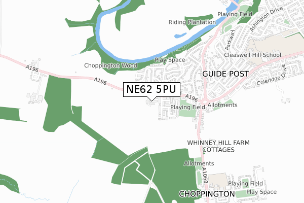 NE62 5PU map - small scale - OS Open Zoomstack (Ordnance Survey)