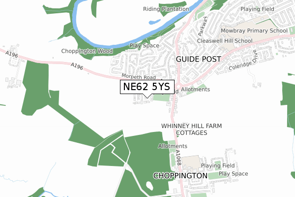 NE62 5YS map - small scale - OS Open Zoomstack (Ordnance Survey)