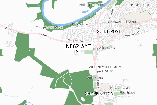 NE62 5YT map - small scale - OS Open Zoomstack (Ordnance Survey)