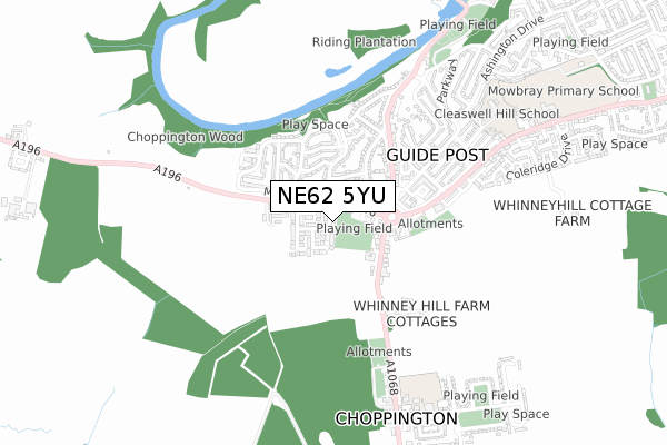 NE62 5YU map - small scale - OS Open Zoomstack (Ordnance Survey)