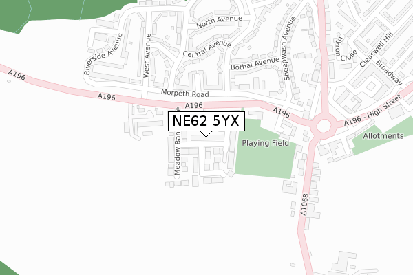 NE62 5YX map - large scale - OS Open Zoomstack (Ordnance Survey)
