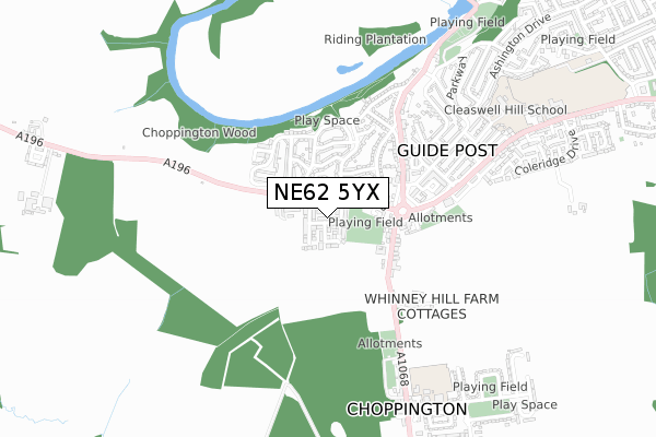 NE62 5YX map - small scale - OS Open Zoomstack (Ordnance Survey)