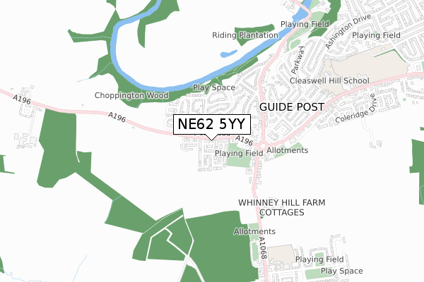 NE62 5YY map - small scale - OS Open Zoomstack (Ordnance Survey)