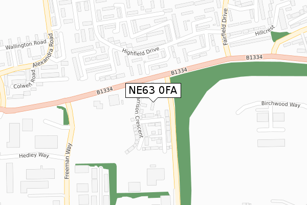 NE63 0FA map - large scale - OS Open Zoomstack (Ordnance Survey)
