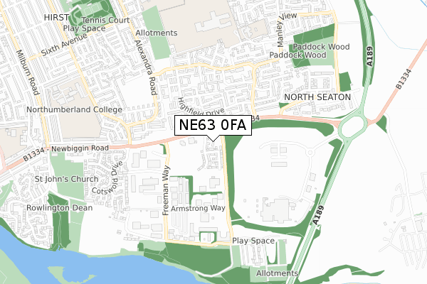NE63 0FA map - small scale - OS Open Zoomstack (Ordnance Survey)
