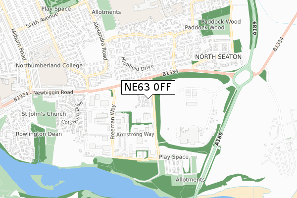 NE63 0FF map - small scale - OS Open Zoomstack (Ordnance Survey)