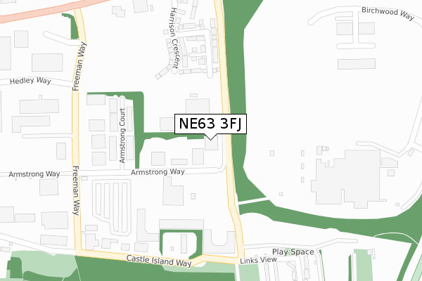 NE63 3FJ map - large scale - OS Open Zoomstack (Ordnance Survey)