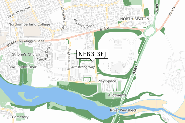 NE63 3FJ map - small scale - OS Open Zoomstack (Ordnance Survey)