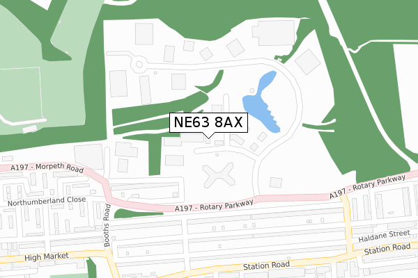 NE63 8AX map - large scale - OS Open Zoomstack (Ordnance Survey)