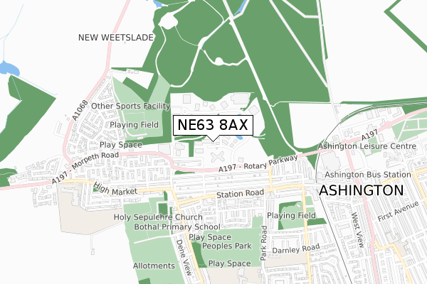 NE63 8AX map - small scale - OS Open Zoomstack (Ordnance Survey)