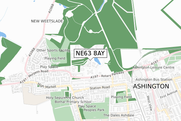 NE63 8AY map - small scale - OS Open Zoomstack (Ordnance Survey)