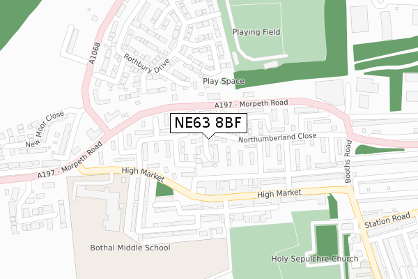 NE63 8BF map - large scale - OS Open Zoomstack (Ordnance Survey)
