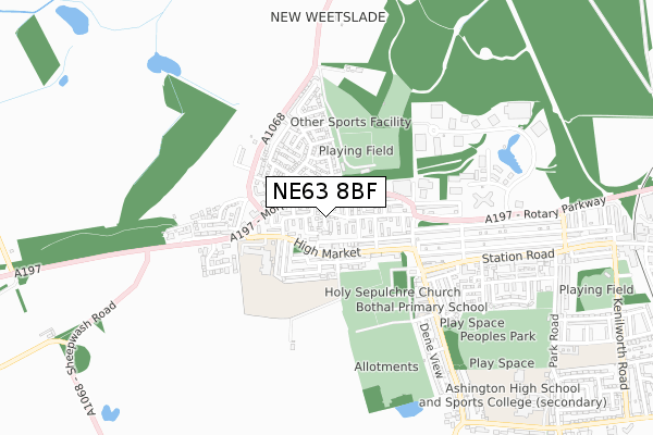 NE63 8BF map - small scale - OS Open Zoomstack (Ordnance Survey)