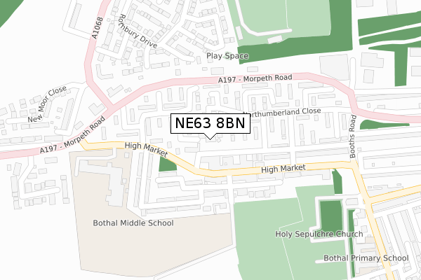 NE63 8BN map - large scale - OS Open Zoomstack (Ordnance Survey)