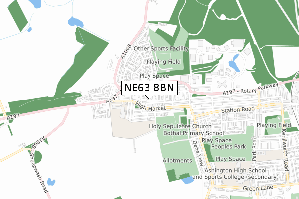 NE63 8BN map - small scale - OS Open Zoomstack (Ordnance Survey)