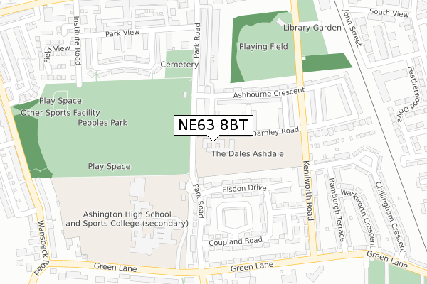 NE63 8BT map - large scale - OS Open Zoomstack (Ordnance Survey)