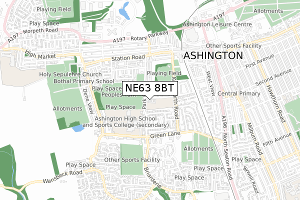 NE63 8BT map - small scale - OS Open Zoomstack (Ordnance Survey)