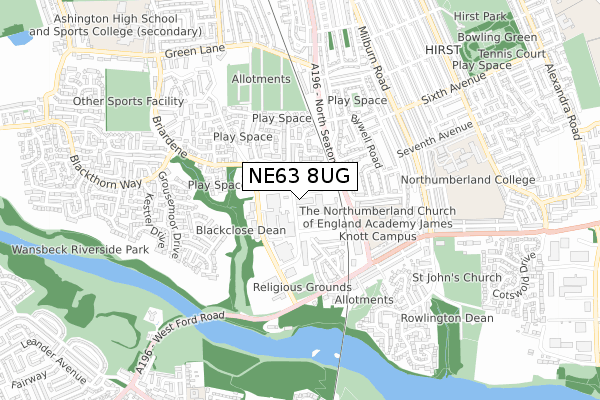 NE63 8UG map - small scale - OS Open Zoomstack (Ordnance Survey) NE63 8UG map - small scale - OS Open Zoomstack (Ordnance Survey)