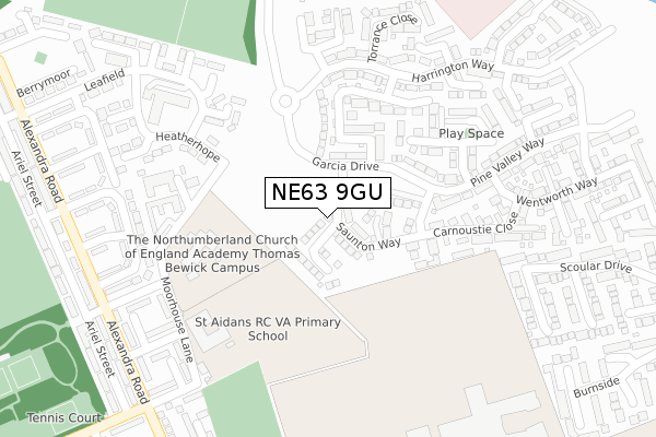 NE63 9GU map - large scale - OS Open Zoomstack (Ordnance Survey)