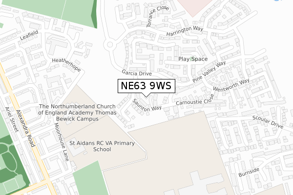 NE63 9WS map - large scale - OS Open Zoomstack (Ordnance Survey)