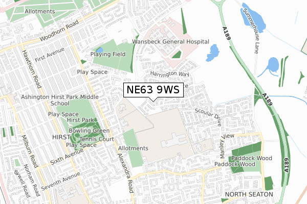 NE63 9WS map - small scale - OS Open Zoomstack (Ordnance Survey)