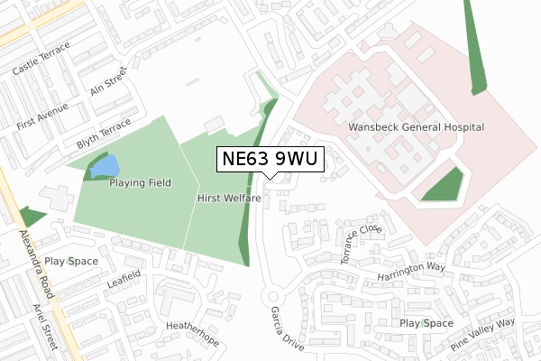 NE63 9WU map - large scale - OS Open Zoomstack (Ordnance Survey)