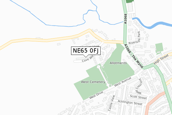NE65 0FJ map - large scale - OS Open Zoomstack (Ordnance Survey)
