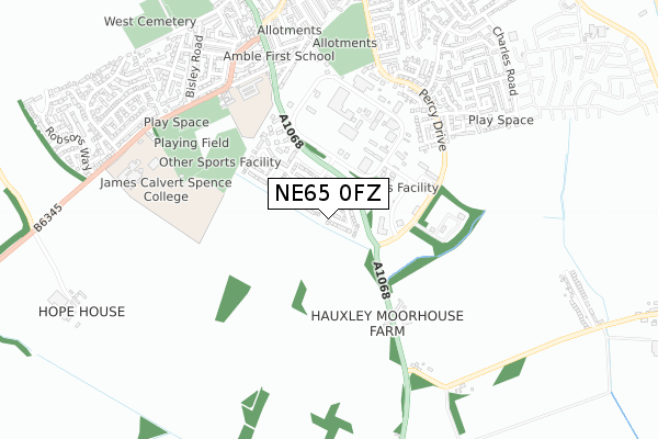 NE65 0FZ map - small scale - OS Open Zoomstack (Ordnance Survey)