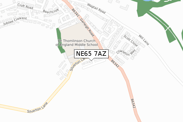NE65 7AZ map - large scale - OS Open Zoomstack (Ordnance Survey)