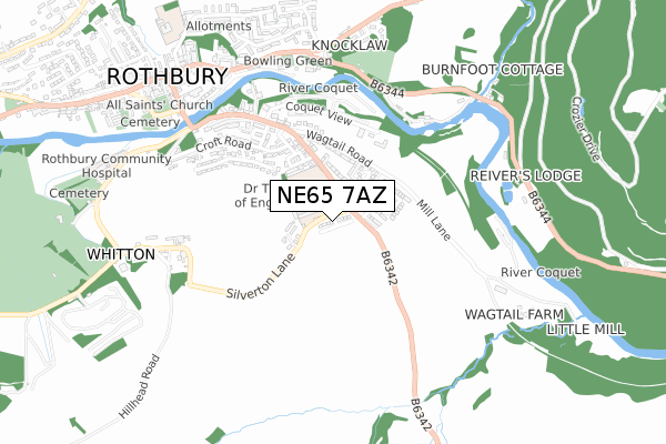 NE65 7AZ map - small scale - OS Open Zoomstack (Ordnance Survey)