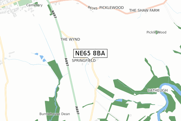 NE65 8BA map - small scale - OS Open Zoomstack (Ordnance Survey)