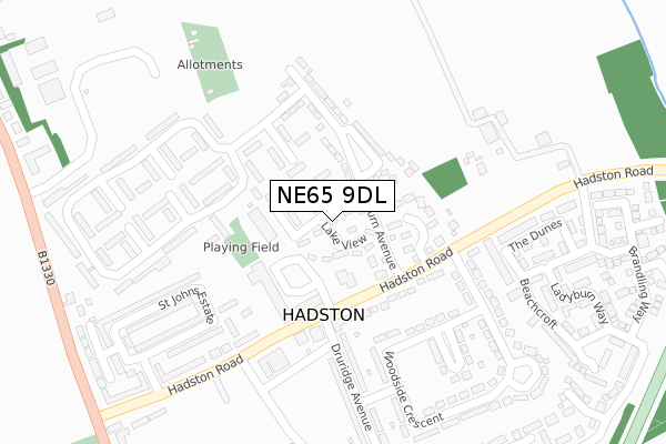 NE65 9DL map - large scale - OS Open Zoomstack (Ordnance Survey)