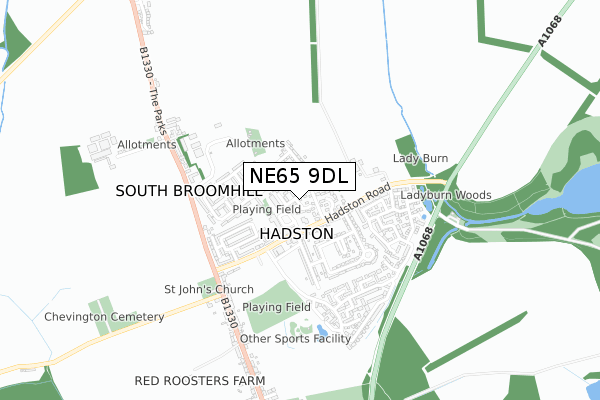 NE65 9DL map - small scale - OS Open Zoomstack (Ordnance Survey)