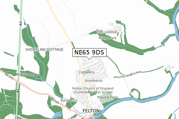 NE65 9DS map - small scale - OS Open Zoomstack (Ordnance Survey)