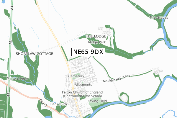 NE65 9DX map - small scale - OS Open Zoomstack (Ordnance Survey)